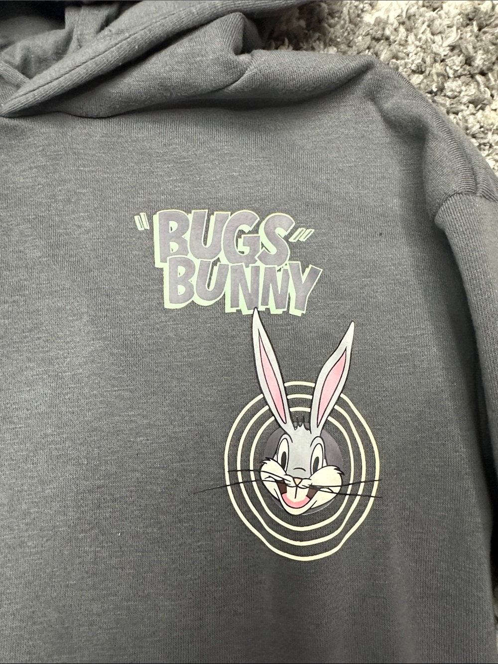 Looney Tunes Bugs Bunny Charcoal Kids Hooded Sweatshirt Kid’s sz. 7-8 - Picture 4 of 11